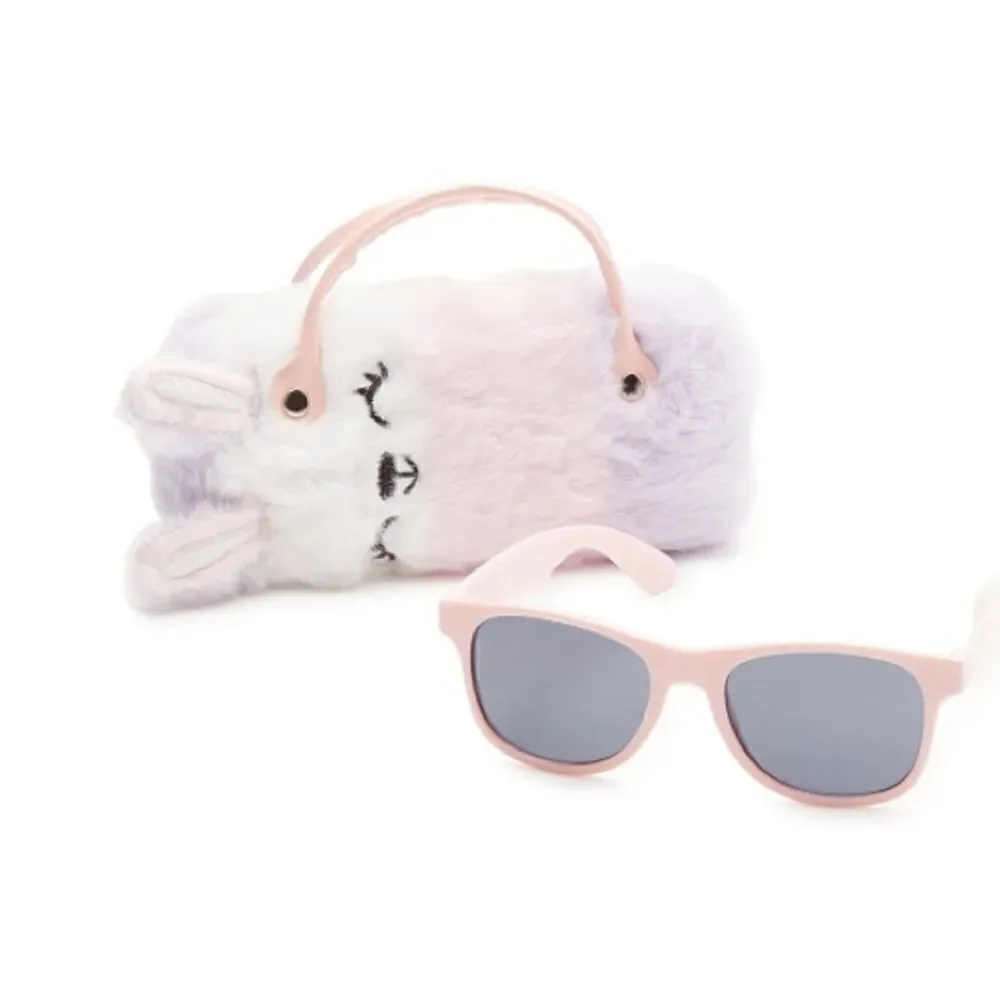 Girls Fun Summer Sunglasses With Unicorn & Bunny Faux Fur Carrying Cases